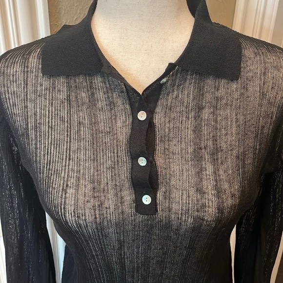 Zara Semi Sheer Rib Knit Longline Polo Black M - Picture 4 of 10